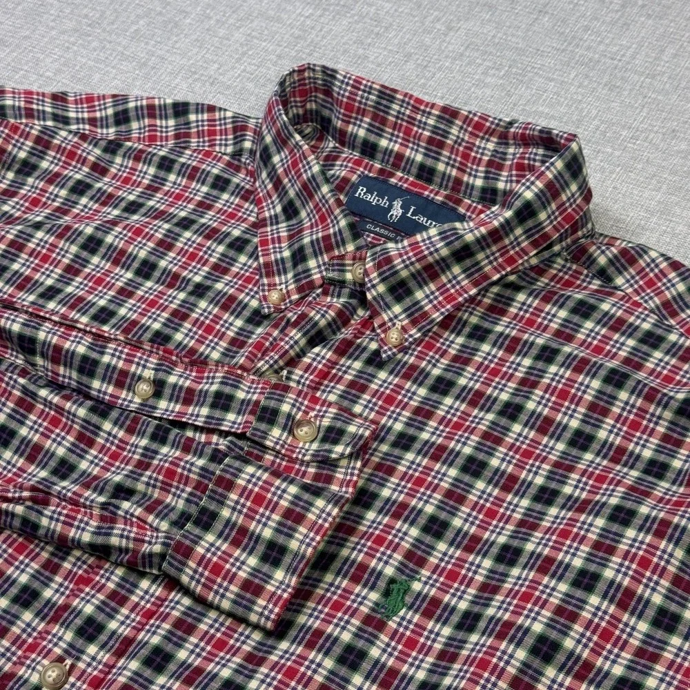 Ralph Lauren Button-Down Shirt Mens 2XL Red Green Plaid Long Sleeve Classic Fit